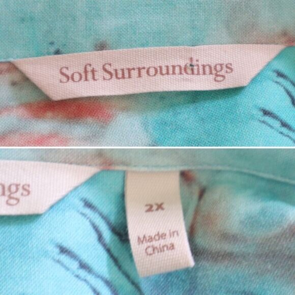 Soft Surroundings Size 2X Waterfront Shirt Dress Maxi Abstract Teal - Picture 9 of 10